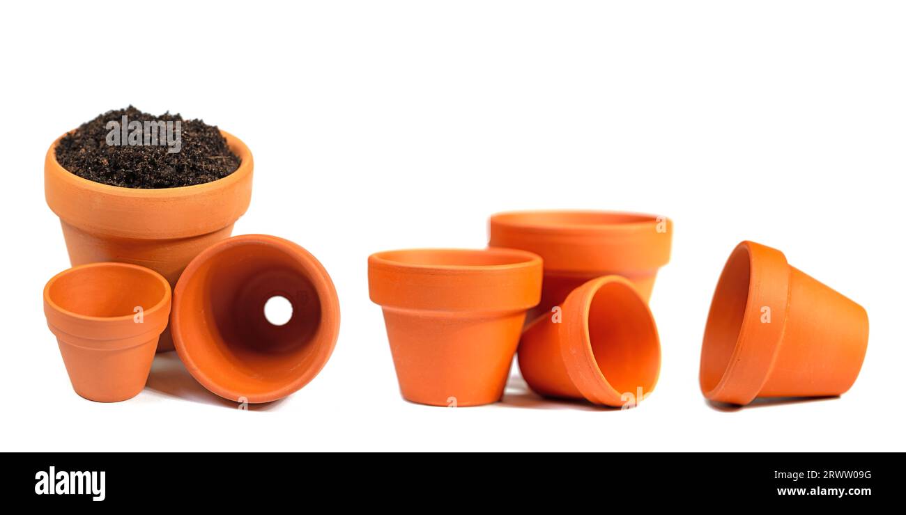 Flower pots isolated against white background Stock Photo