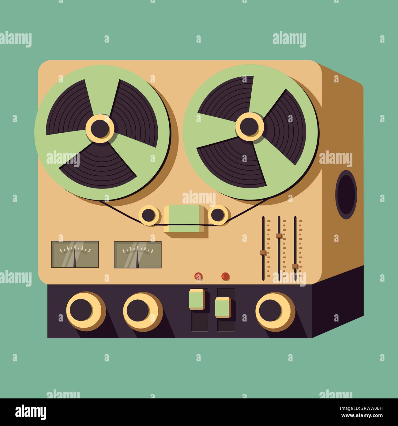 Vintage audio reel to reel tape recorder, vector illustration Stock