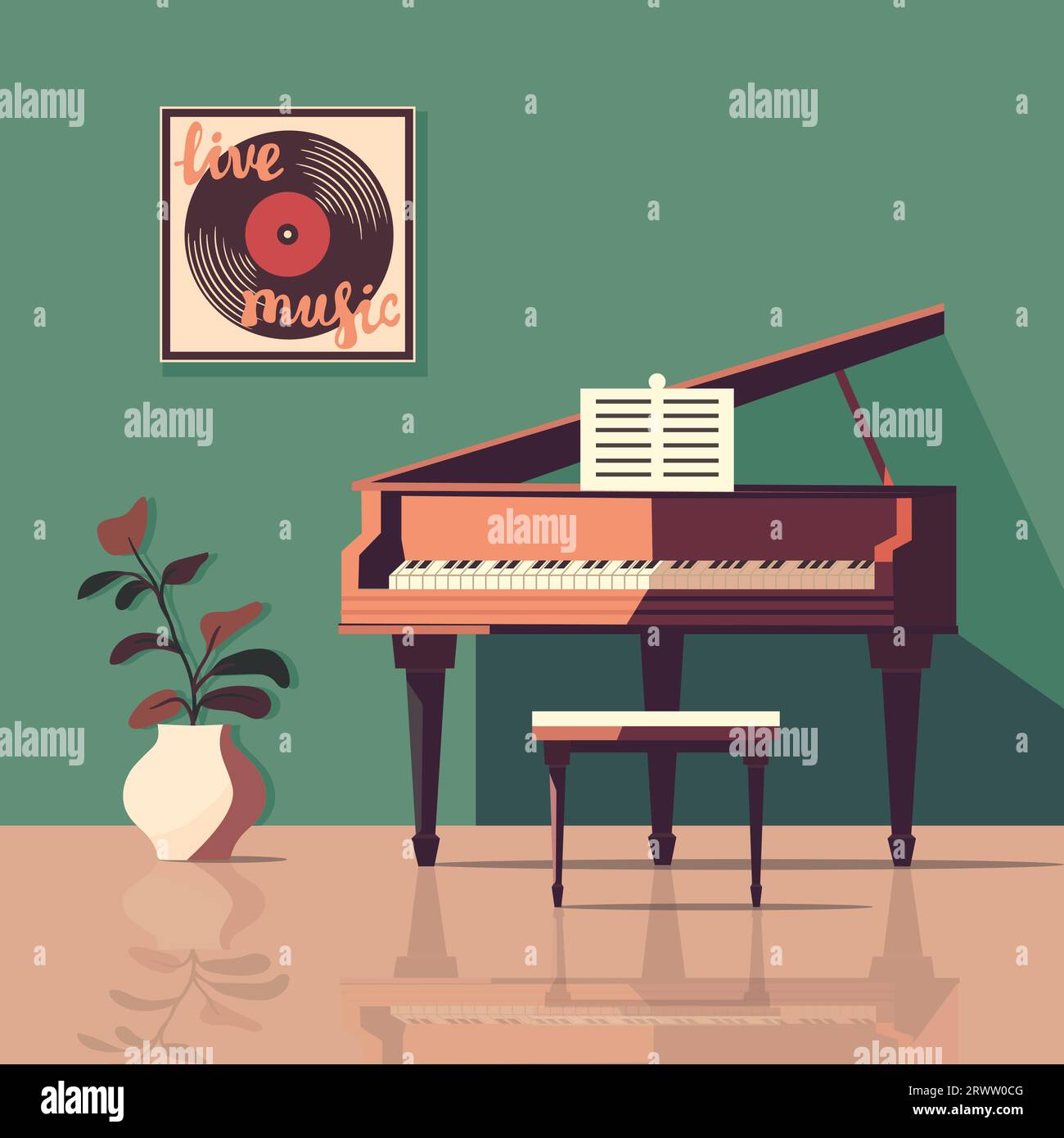 Flat vector illustration of a piano in the green room Stock Vector ...