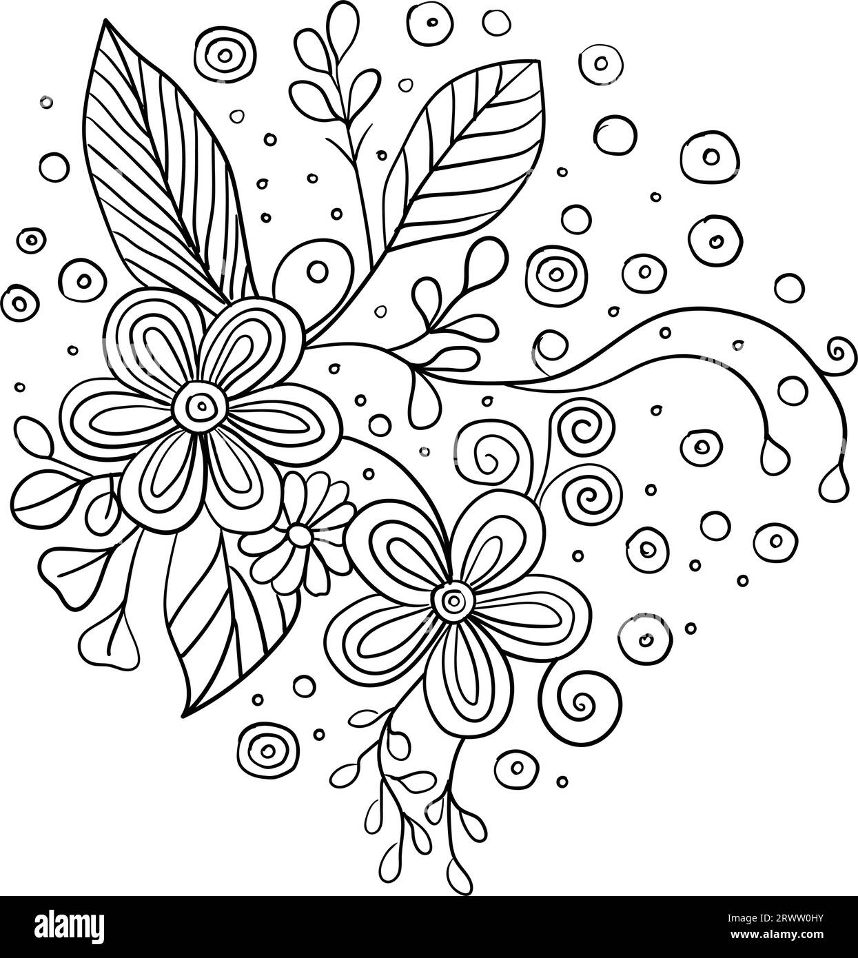Abstract hand drawn black and white doodle flowers Stock Vector Image ...