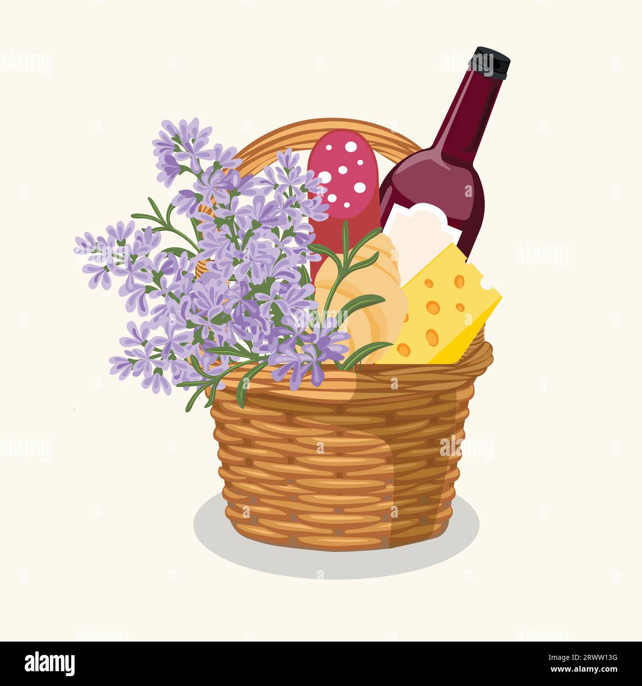 Hand drawn vector illustration of a picnic wicker basket Stock Vector ...
