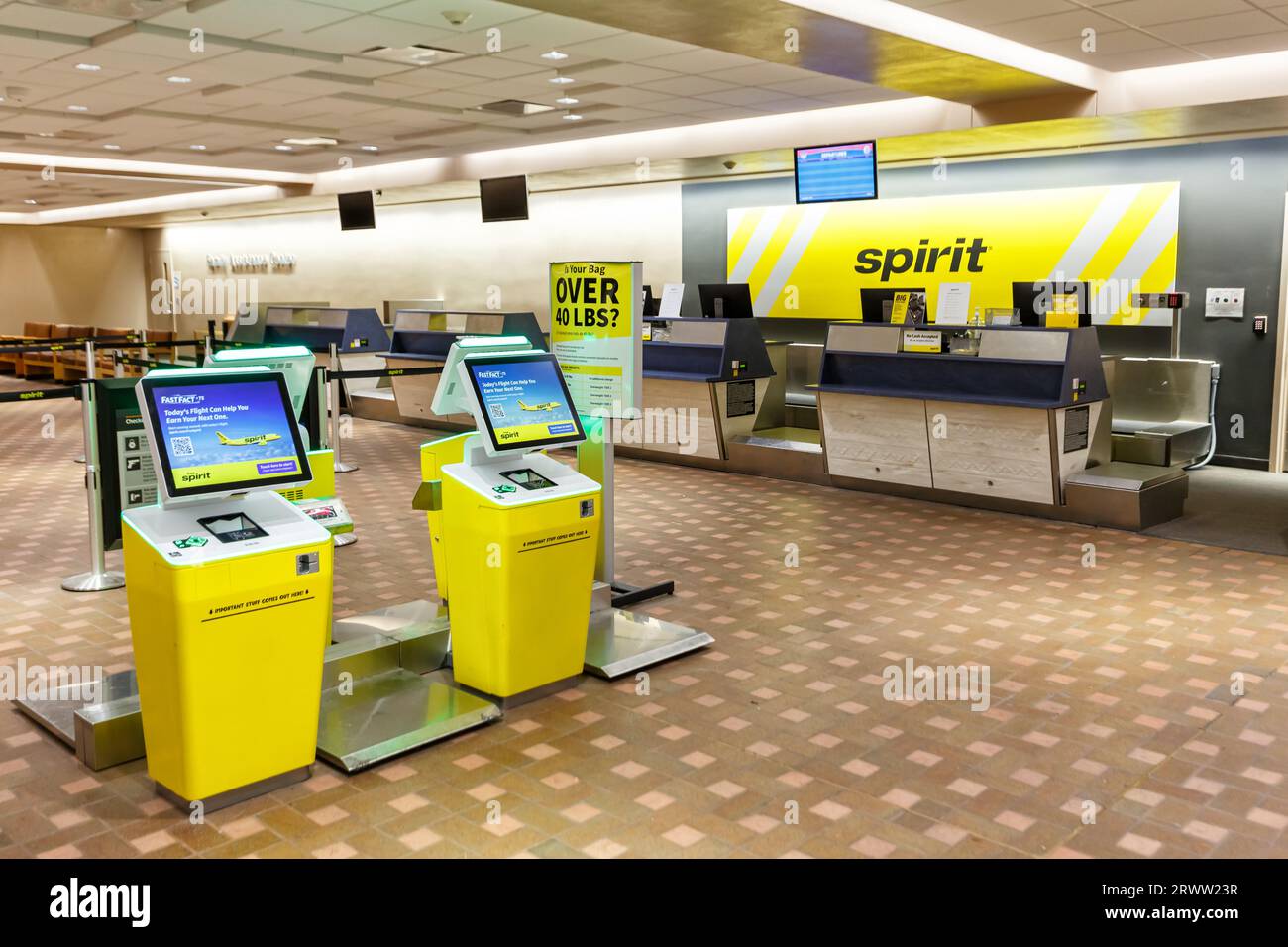 Albuquerque, United States - May 9, 2023: Spirit Airlines check-in at Albuquerque airport (ABQ) in the United States. Stock Photo