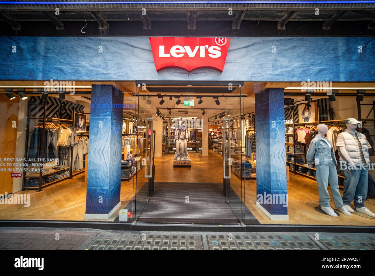 LONDON- SEPTEMBER, 19, 2023: Levi’s store on Carnaby Street, a landmark fashion retail destination Stock Photo