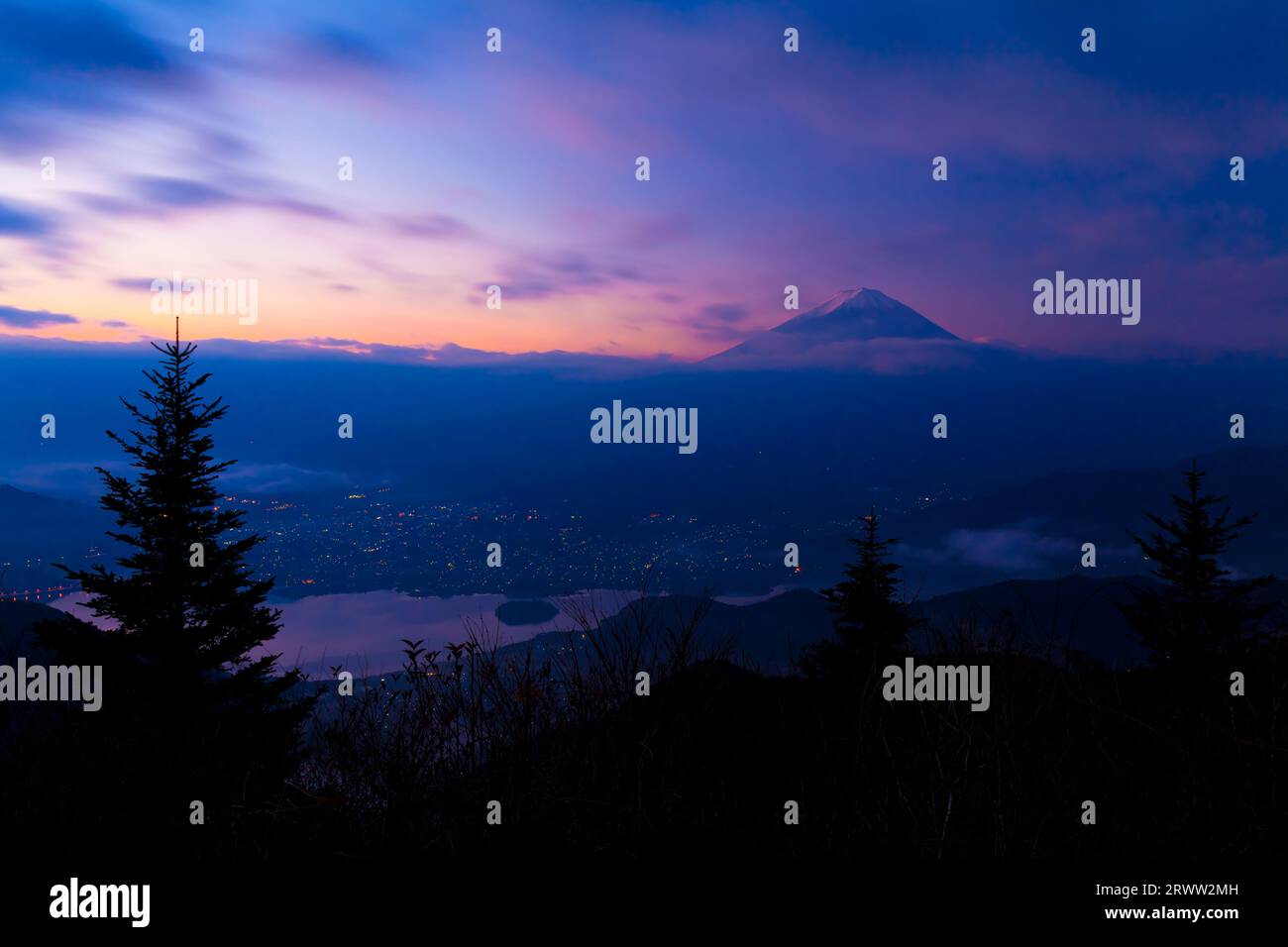 Kawaguchiko and Mt. Fuji seen from Niimichi Pass Stock Photo