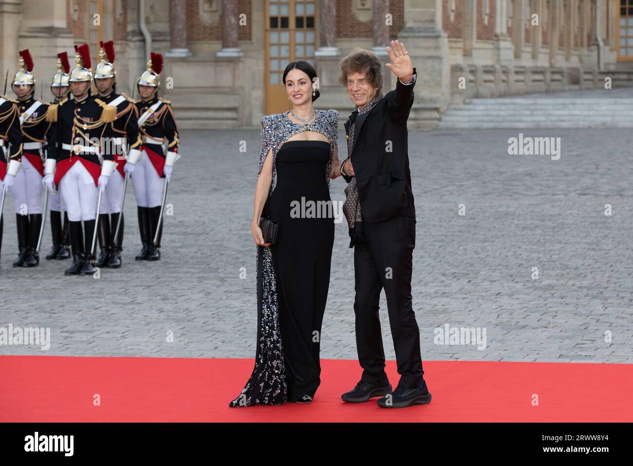 Versailles, France, 20 September 2023.  Mick Jagger and Mélanie Hamrick attend a state dinner in honour of King Charles III and Queen Camilla. Credit: François Loock / Alamy Live News Stock Photo