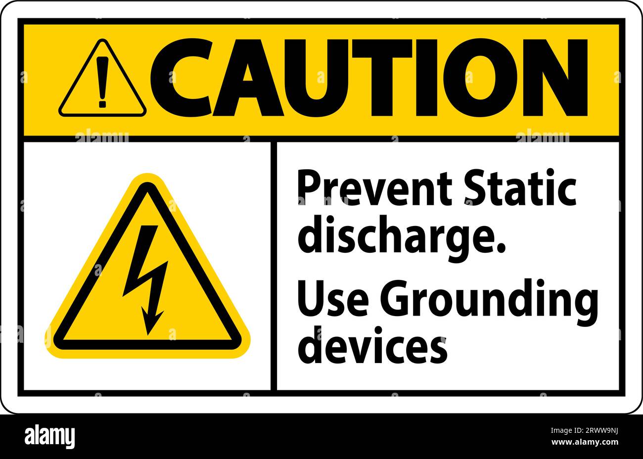 Caution Sign Prevent Static Discharge, Use Grounding Devices Stock