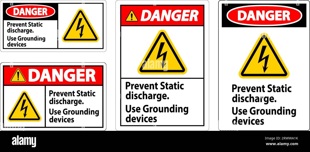 Danger Sign Prevent Static Discharge, Use Grounding Devices Stock