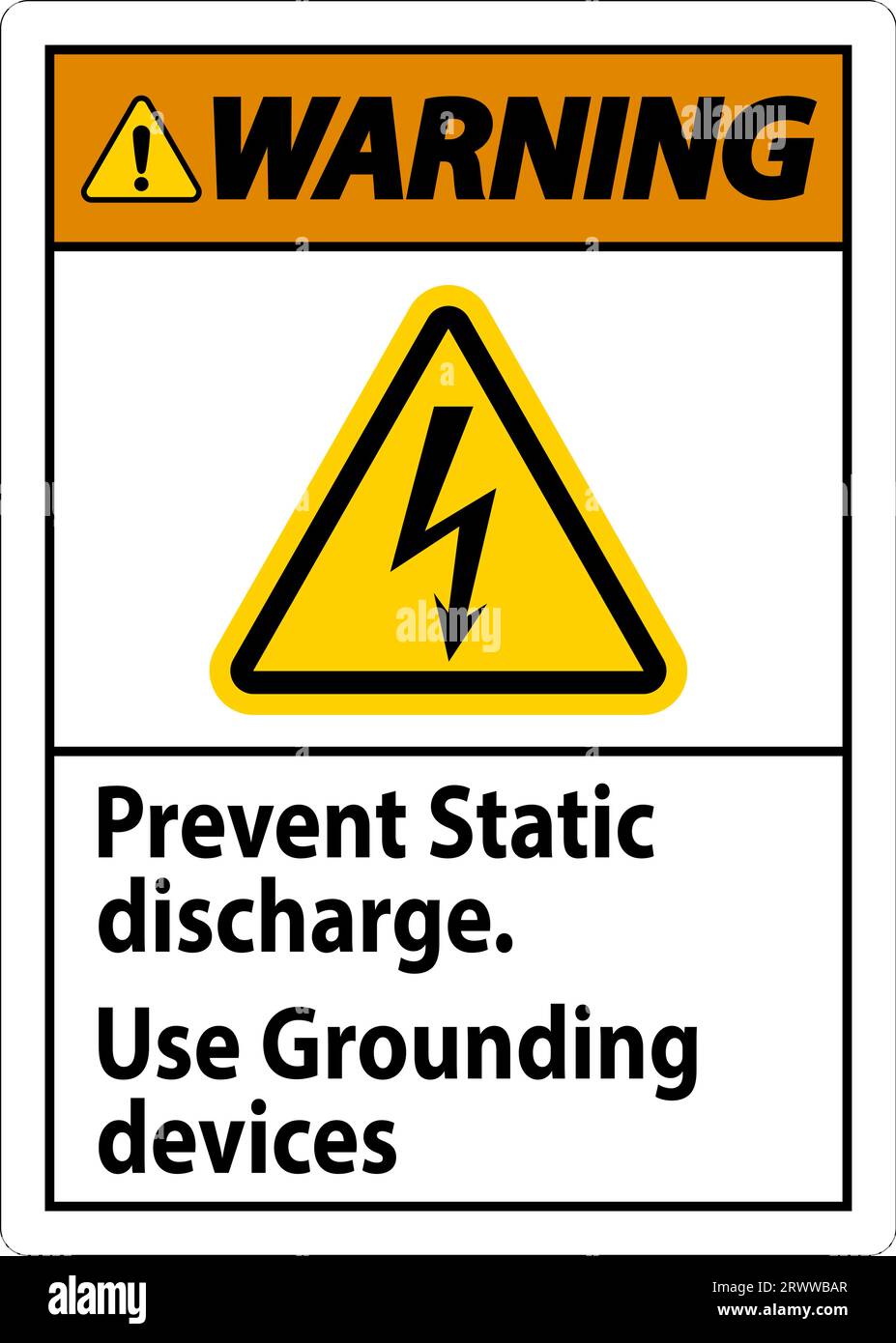 Warning Sign Prevent Static Discharge, Use Grounding Devices Stock