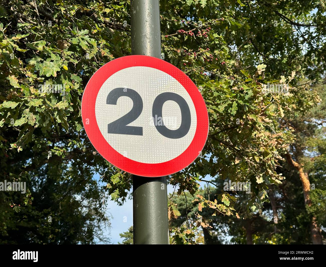 20 miles an hour road sign Stock Photo