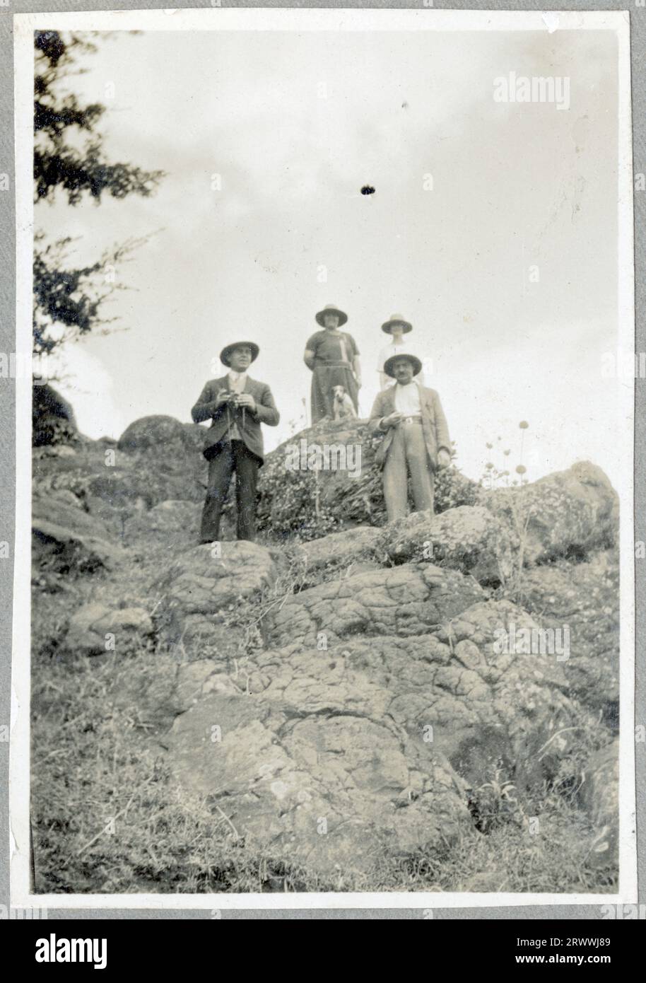 A European man leaning casually against some rocks, almost certainly Charles Bungey's older brother William Walter, who also lived in Kenya. Original manuscript caption: W.W.B. Xmas 1924. Stock Photo
