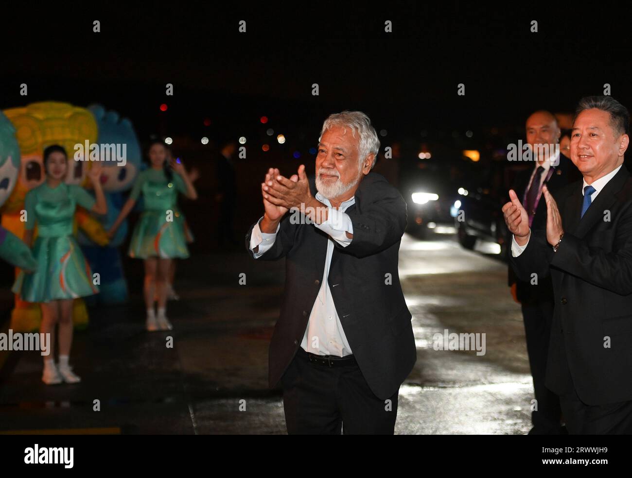 Hangzhou, China's Zhejiang Province. 21st Sep, 2023. Prime Minister Xanana Gusmao of Timor-Leste arrives in Hangzhou, capital city of east China's Zhejiang Province, Sept. 21, 2023. Xanana Gusmao on Thursday arrived here to attend the opening ceremony of the 19th Asian Games. Credit: Huang Zongzhi/Xinhua/Alamy Live News Stock Photo