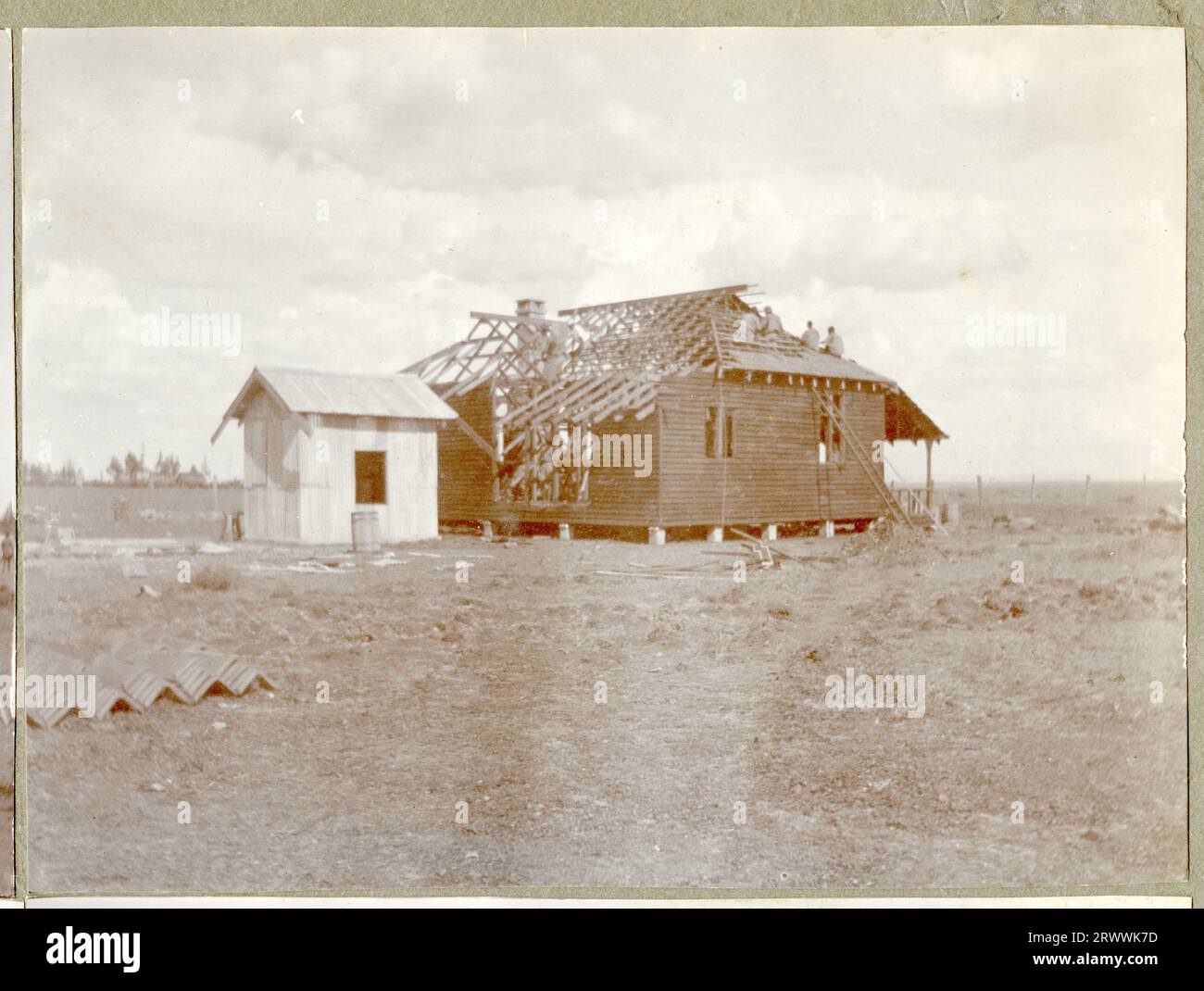 One of a series of four photographs showing the work in progress of a ...