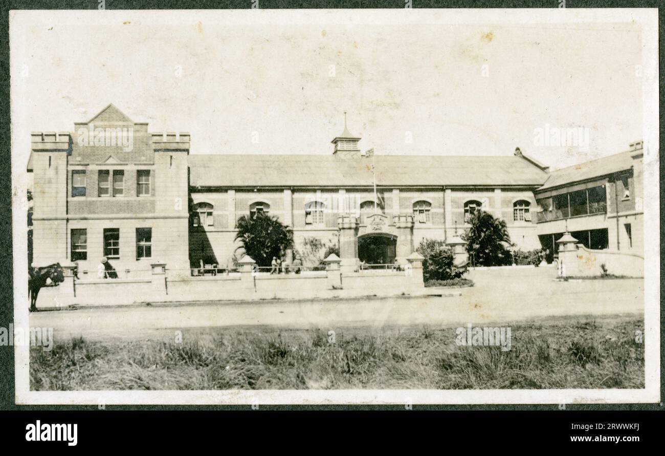 Front elevation of hospital building in Durban, where Bertie Rand recuperated after service in East Africa. Original manuscript caption: No. 3 British Gen. Hospl. Durban 1917. Stock Photo