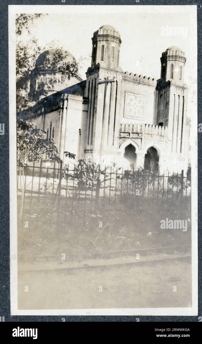 Front elevation of Mombasa Cathedral, showing perimeter railings.  Original manuscript caption: Mombasa Cathedral B.E.A. Stock Photo