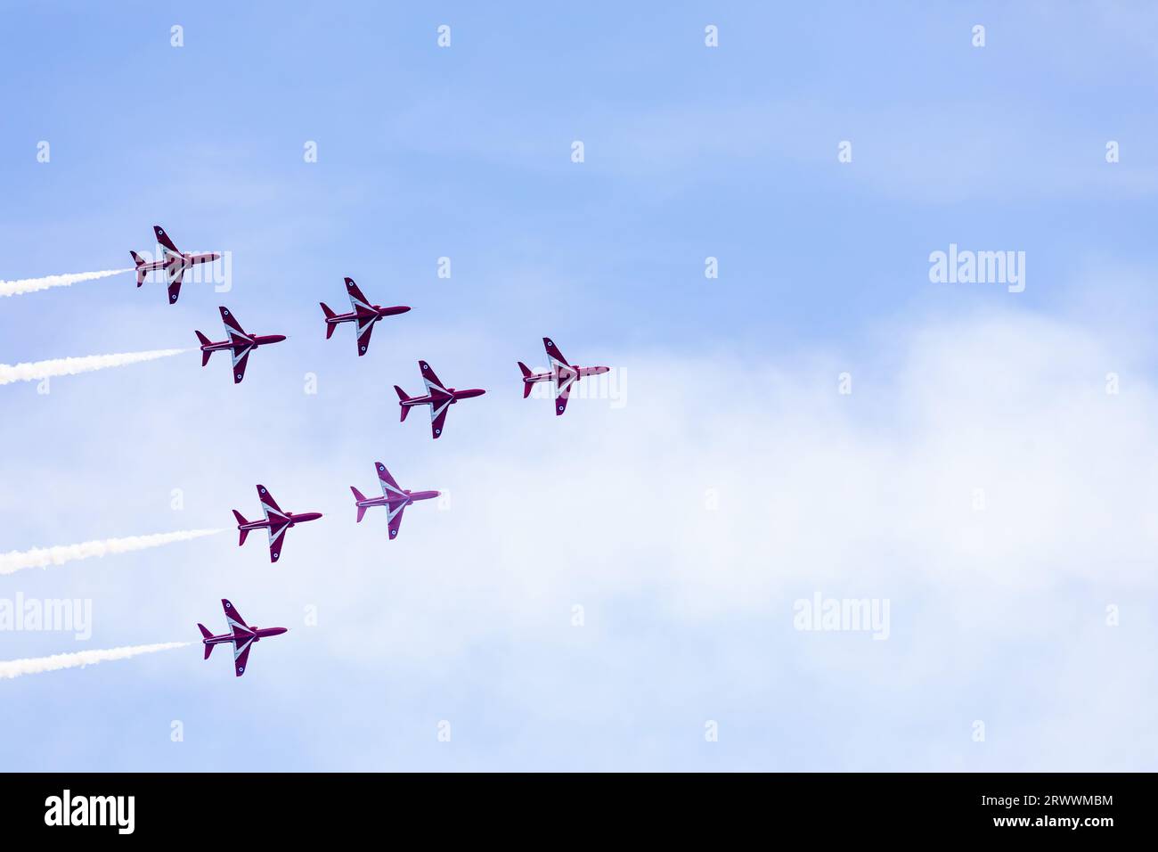 The RAF Red Arrows display team at the Bournemouth Air Show in 2023