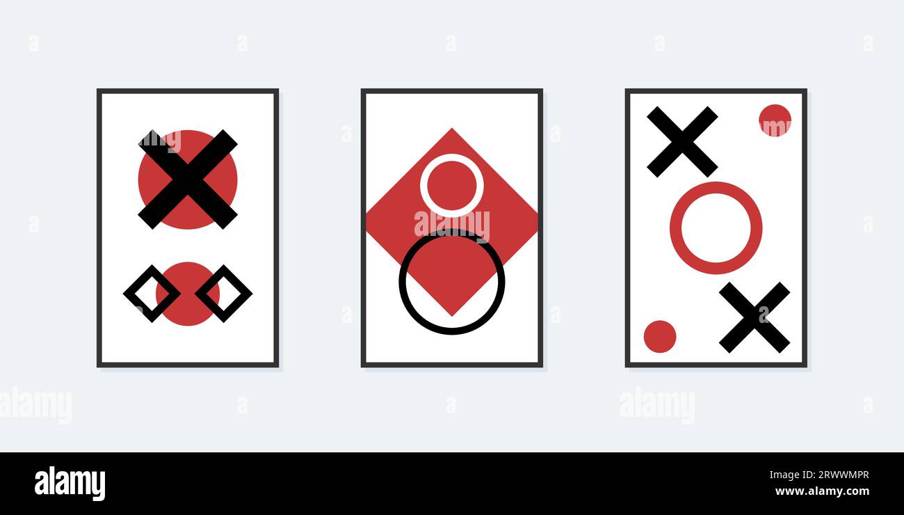 Three minimalist geometric paintings. Abstract mid century modern art