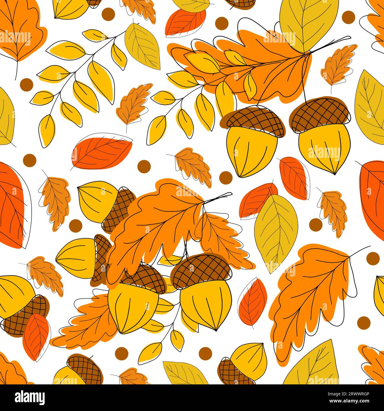 Autumn background. Seamless floral pattern with leaves and acorn ...