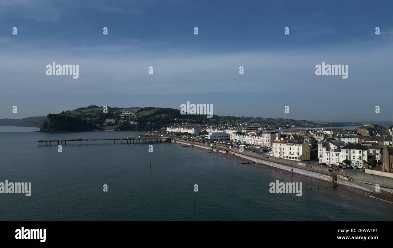 Teignmouth, Devon, England DRONE VIEW Teignmouth Pier and seafront