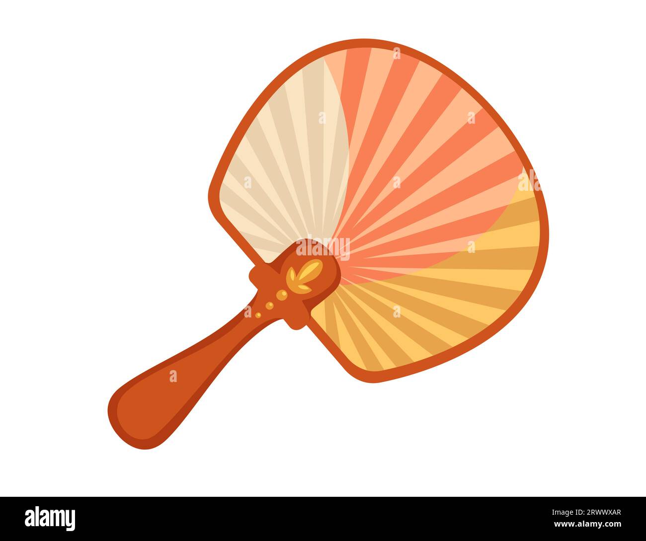 Classic asian style wooden hand fan with colorful drawing pattern