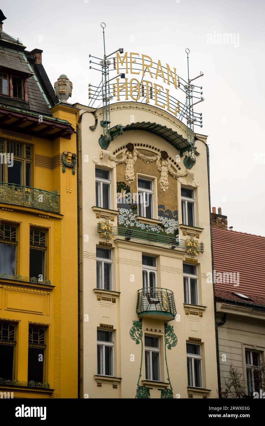 Art Nouveau style architecture on Wenceslas Square in New Town of ...