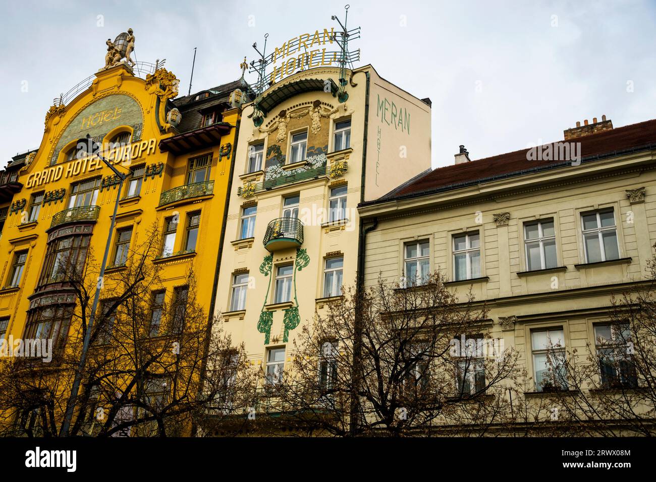 Art Nouveau style architecture on Wenceslas Square in New Town of ...
