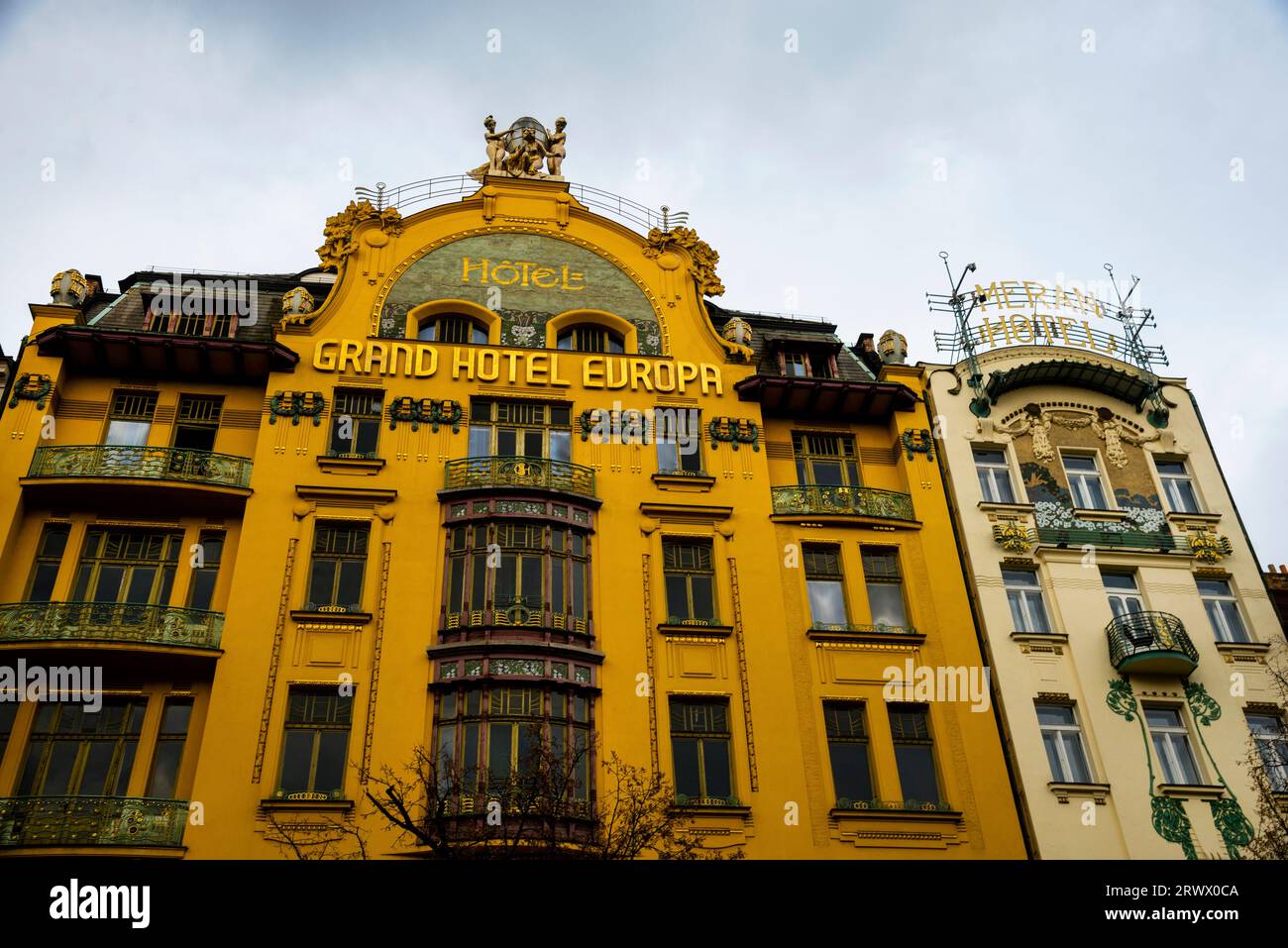 Art Nouveau style architecture on Wenceslas Square in New Town of ...