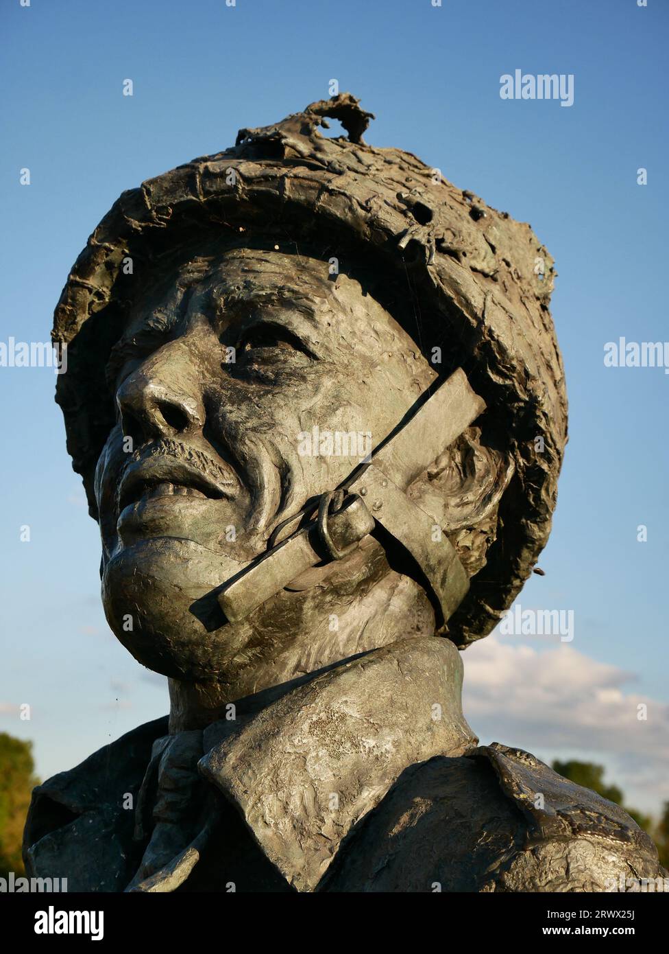 Memorial statue of Major Howard who led the glider assault on Benouville Pegasus Bridge at the start of the D-Day  Allied invasion of Normandy. Stock Photo