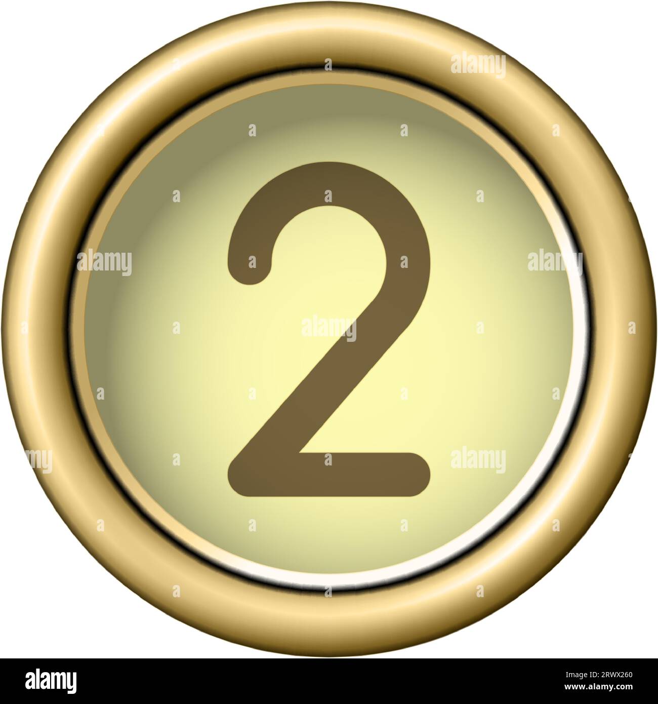 Number 2 Vintage golden typewriter button TWO isolated on white Number 2 Vintage golden typewriter button TWO isolated on white