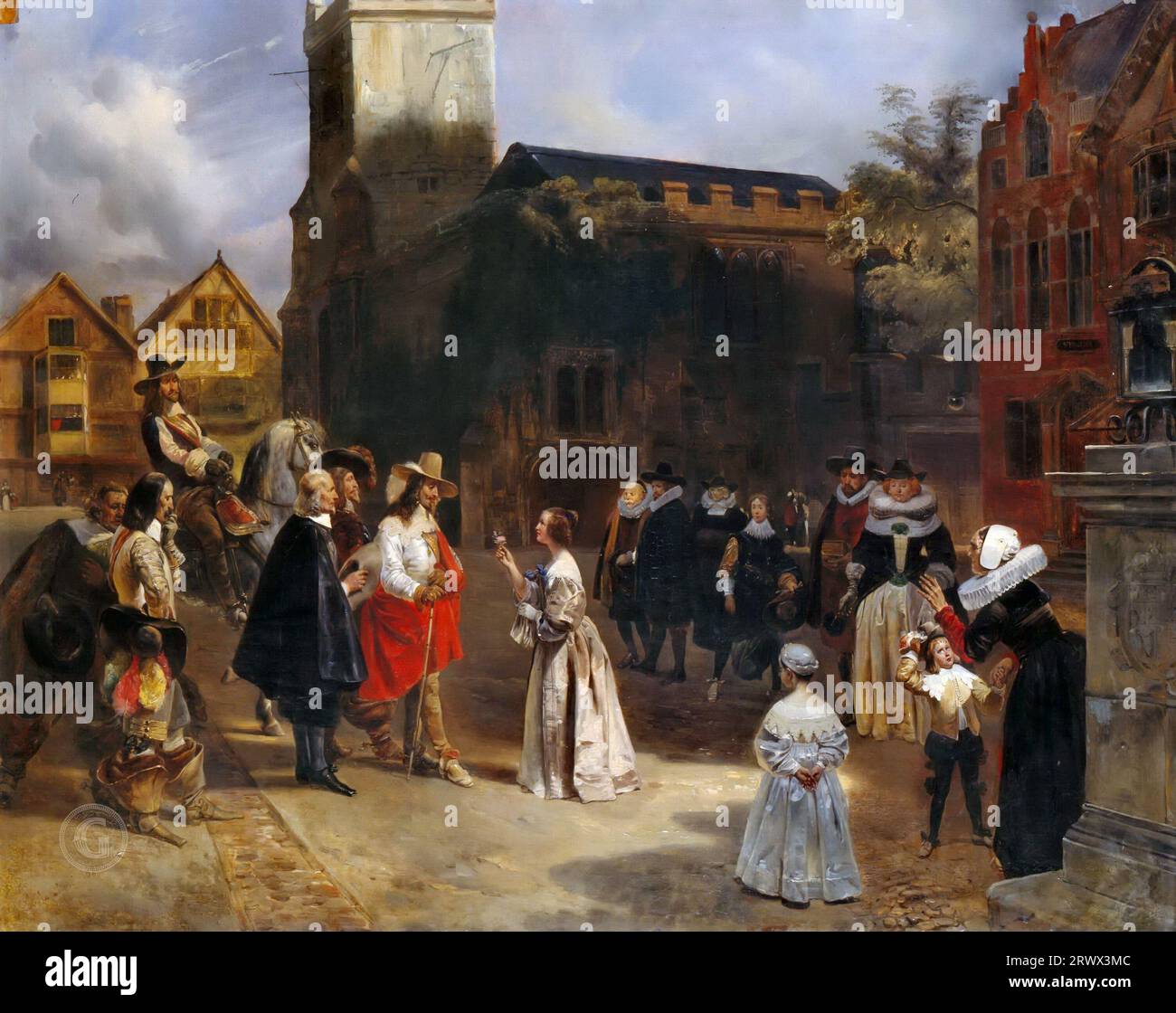 Eugène Louis Lami -- Charles I Receiving a Rose from a Girl while he is ...