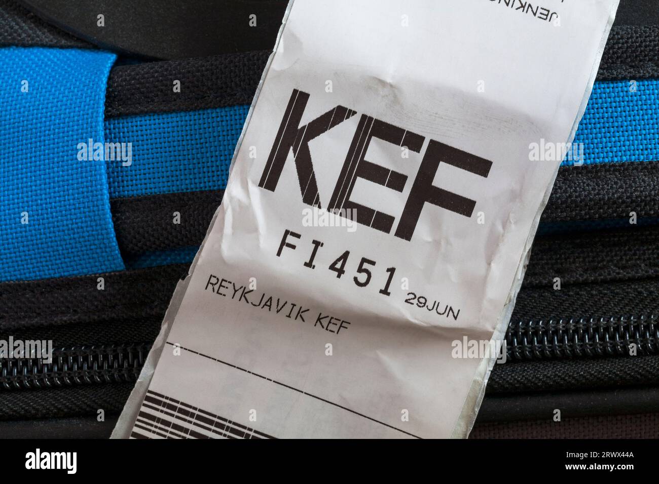 IcelandAir luggage label stuck on case for KEF Reykjavik, Iceland Stock Photo