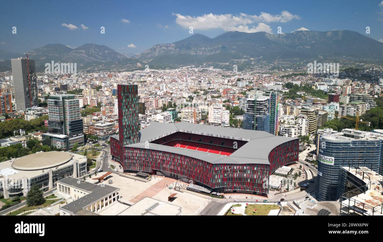 Air Albania (Arena Kombetare) in Capital of Tirana with Mountains in ...