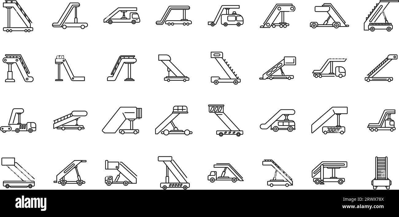 Airplane stairs icons set outline vector. Engine plane. Arrival staff ...