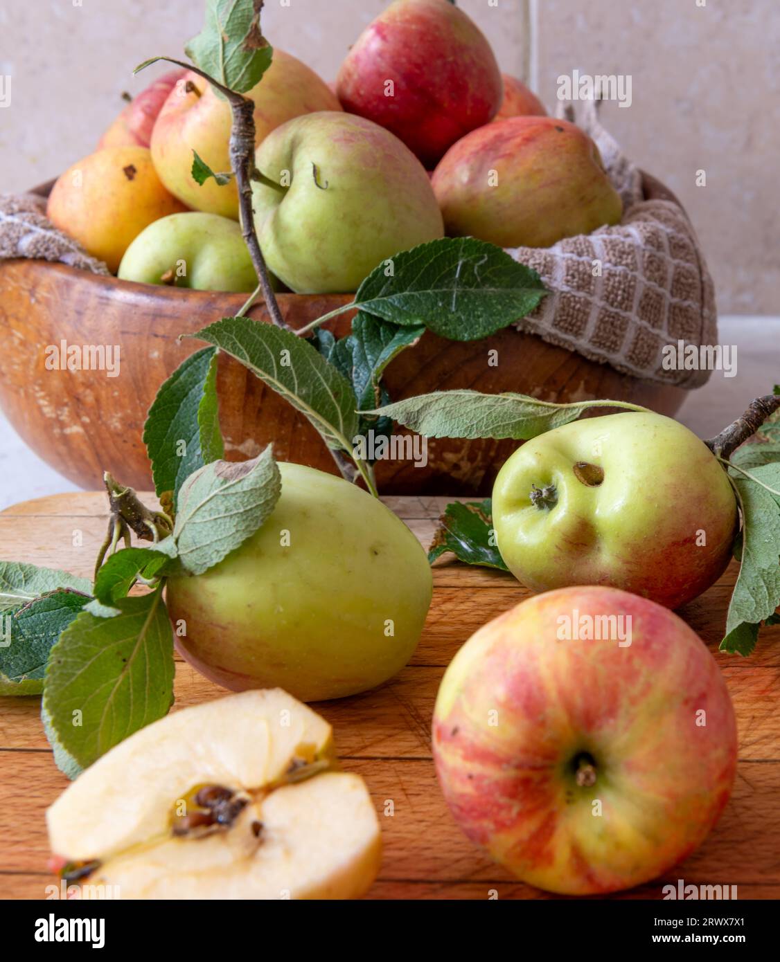 Still life of fresh organic apples. Stock Photo