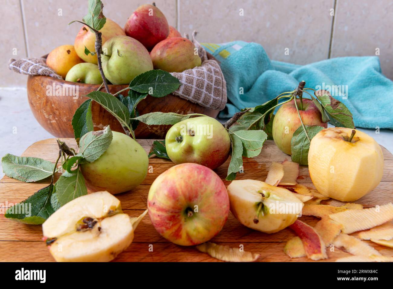 Still life of fresh organic apples. Stock Photo