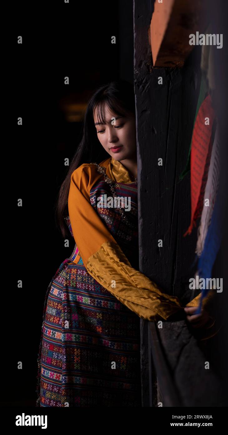 Young woman in Bhutanese attire Stock Photo