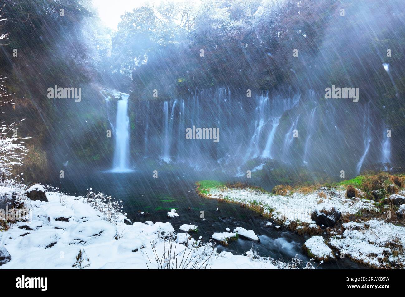 Snow at Shiraito Falls in winter Stock Photo - Alamy