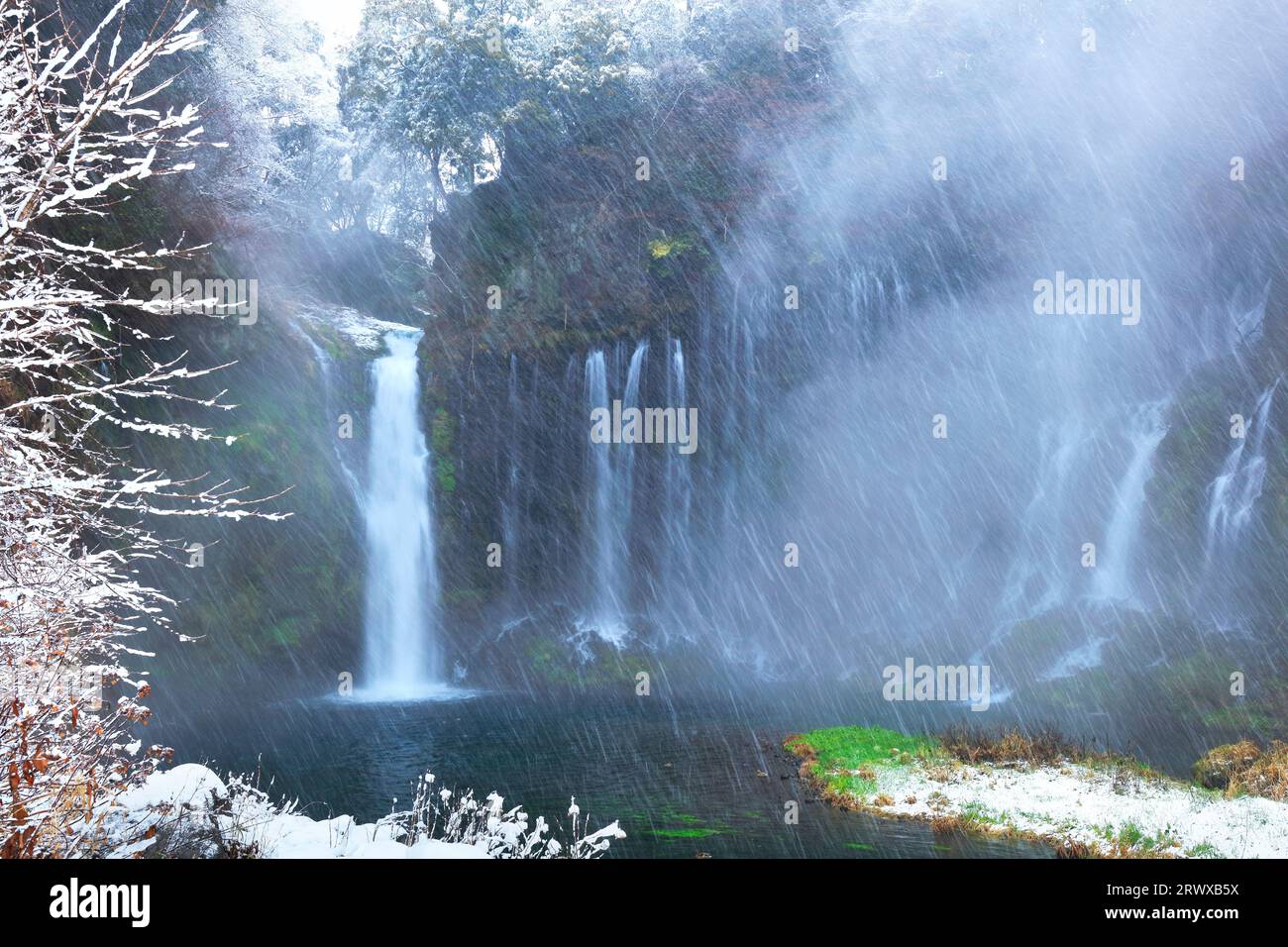 Snow at Shiraito Falls in winter Stock Photo - Alamy