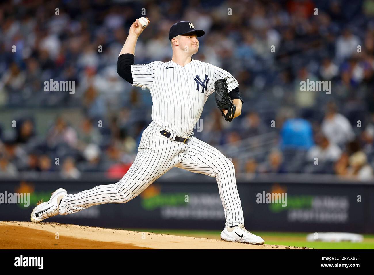 BRONX, NY - SEPTEMBER 19: Clarke Schmidt #36 of the New York Yankees  pitches during the Major League Baseball game against the Toronto Blue Jays  on September 19, 2023 at Yankee Stadium