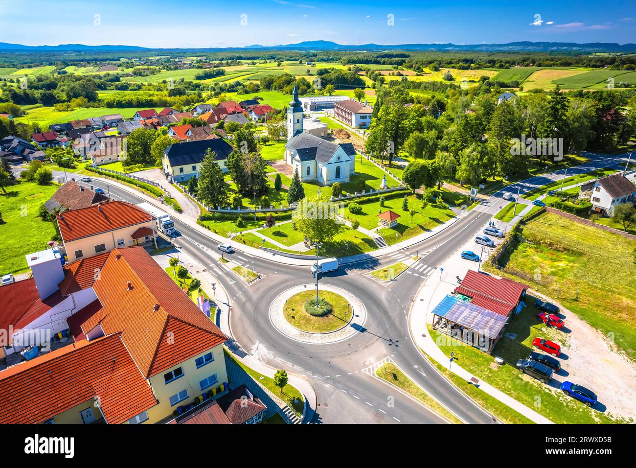 Sveti Ivan Zabno idyllic village aerial view, Prigorje region of Croatia Stock Photo