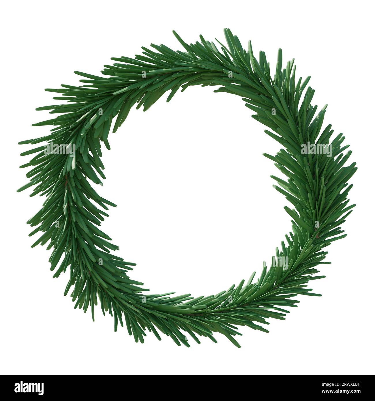 Christmas wreath isolated on white transparent background, Xmas fir pine tree round frame, empty card template Stock Photo