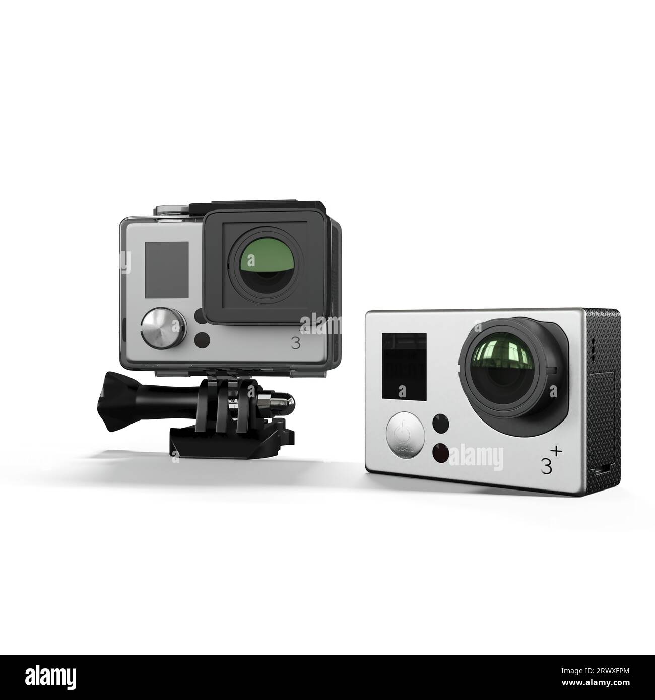 A 3D rendering of GoPro camera on a white background Stock Photo