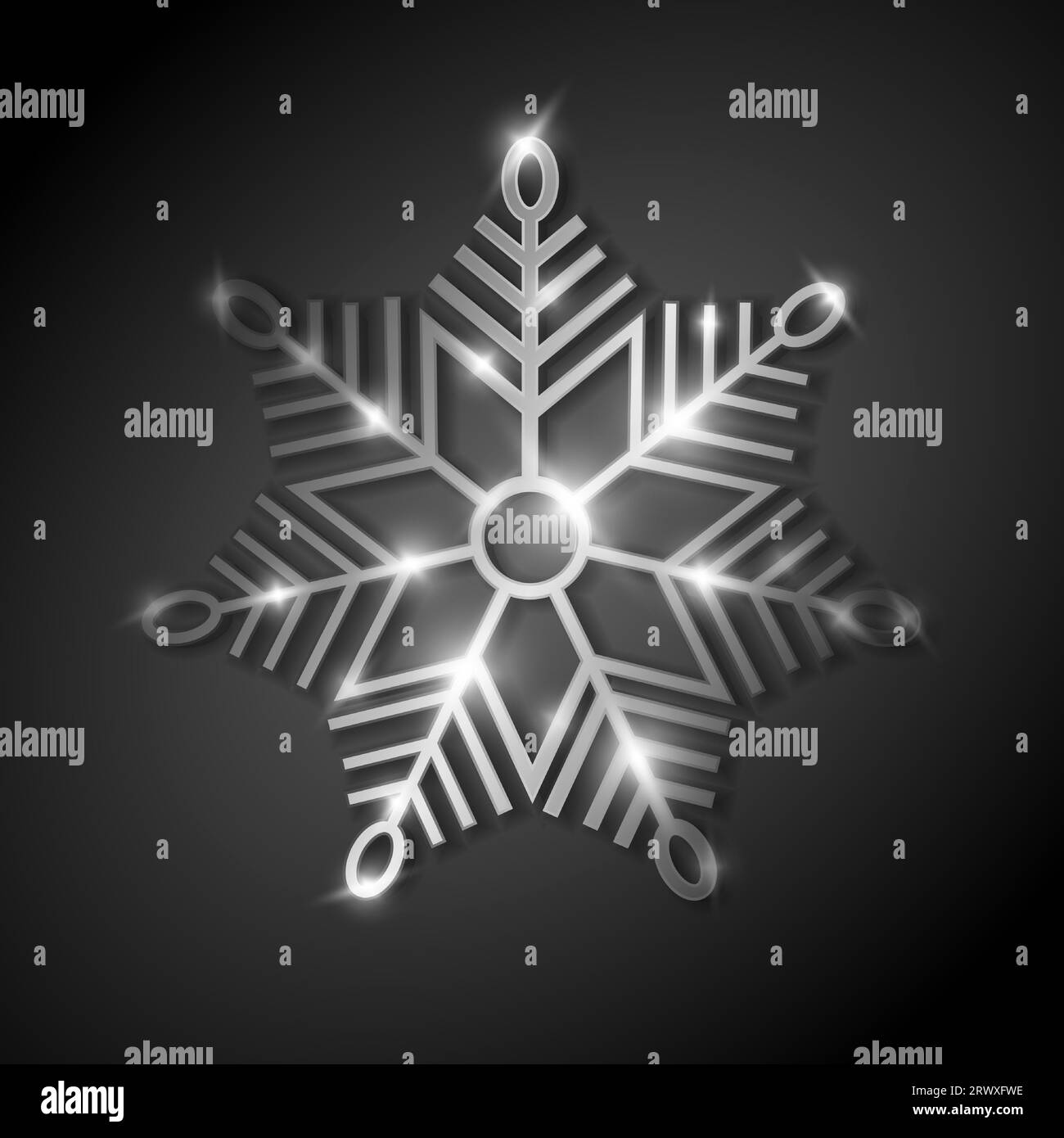 Silver snowflake with highlights and glitter on a black background for ...