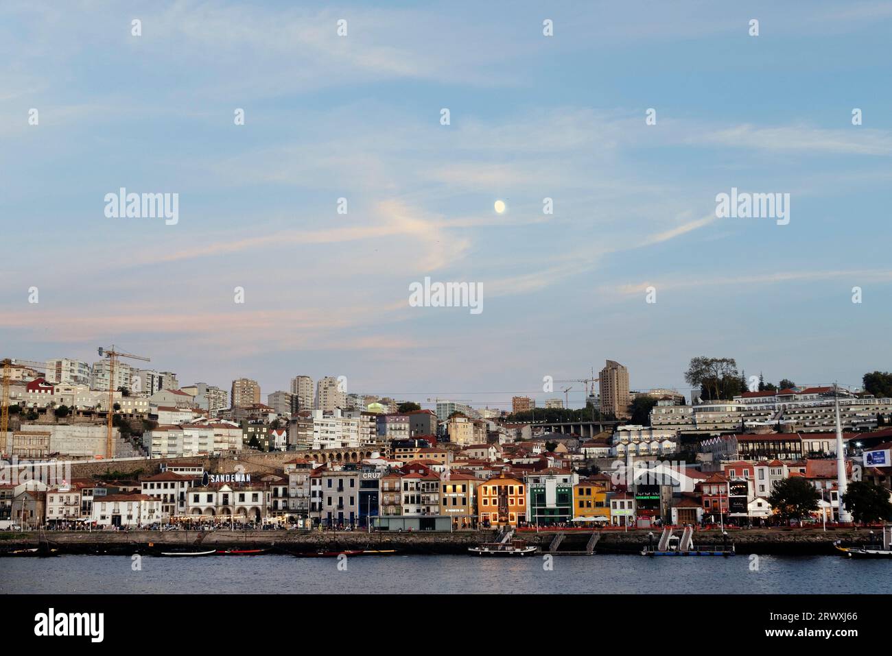 Cityscape at dusk, Vila Nova de Gaia, Porto, Portugal Stock Photo