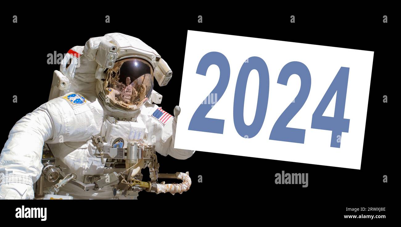 Astronaut in space holding a 2024 white board elements of this image