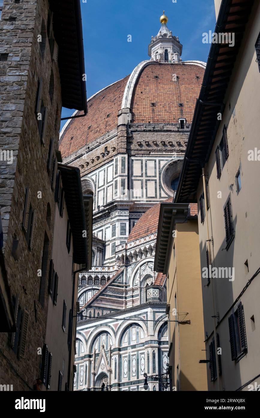 Low angle view of Cathedral of Santa Maria del Fiore and dome, Florence, Italy Stock Photo