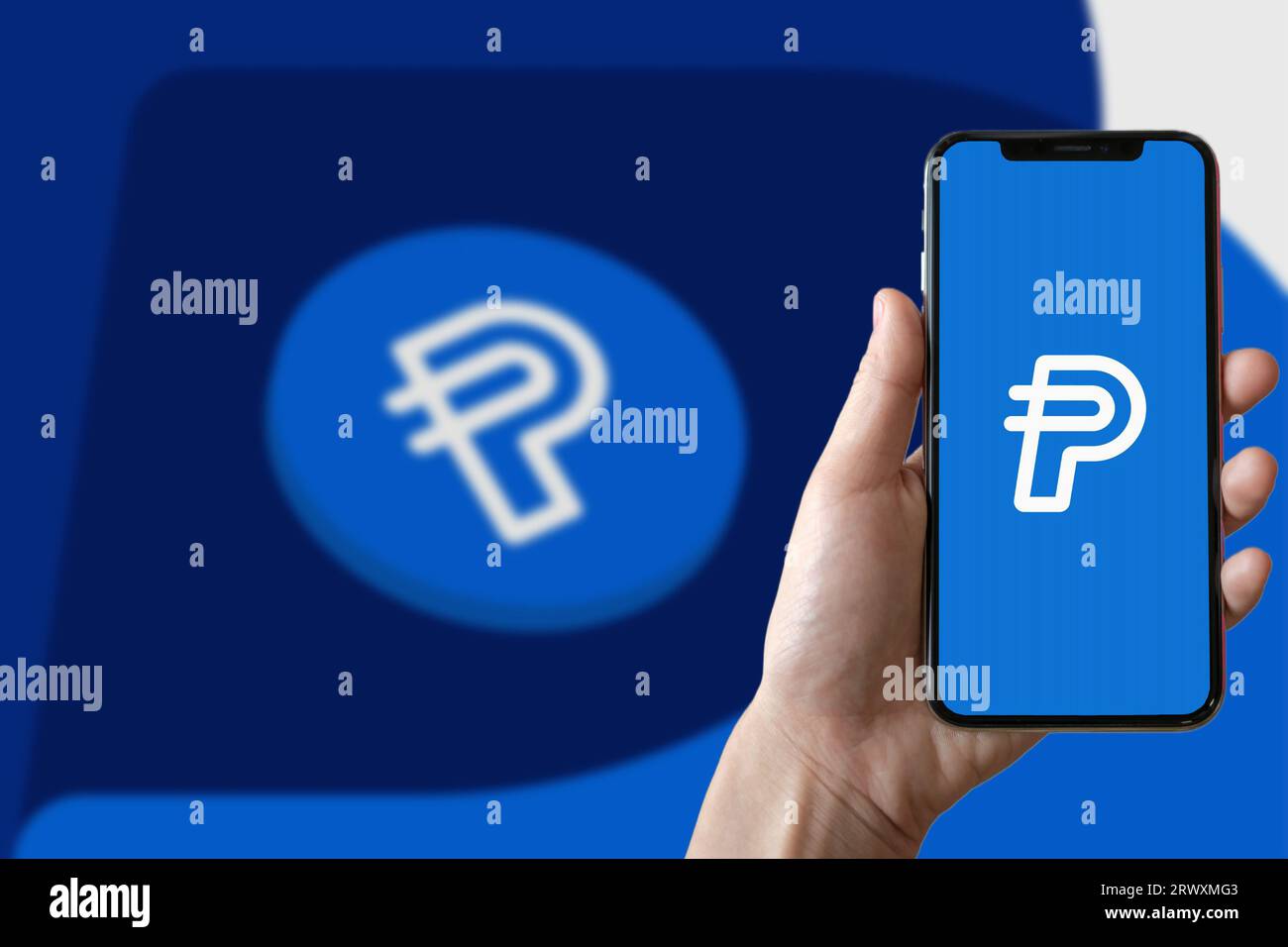 Buenos Aires, Argentina; 08-10-2023: the logo of PYUSD on a smartphone. PayPal has launched his new Dollar Stablecoin. Stock Photo