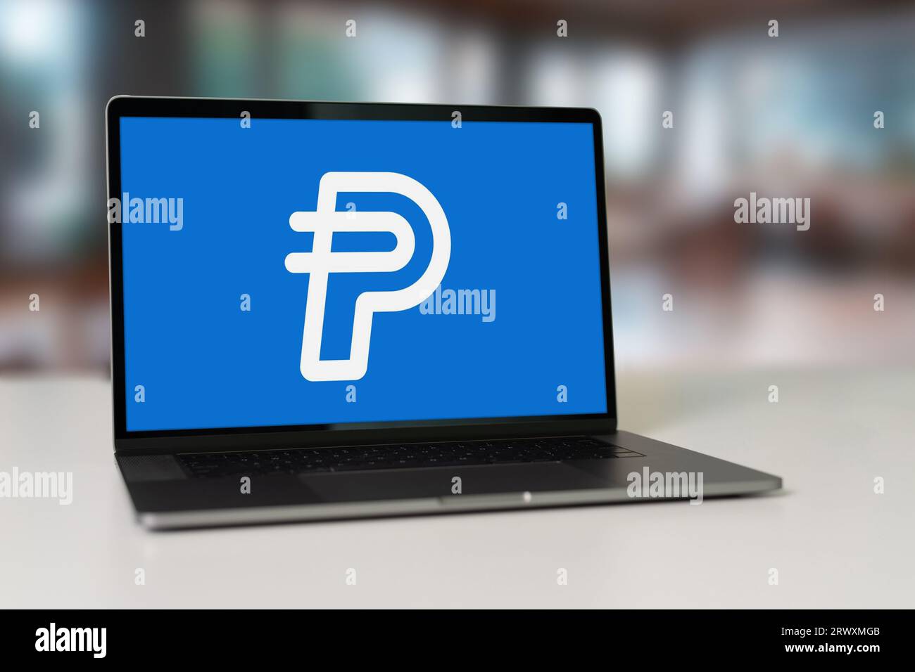 Buenos Aires, Argentina; 08-10-2023: the logo of PYUSD on a laptop. PayPal has launched his new Dollar Stablecoin. Stock Photo