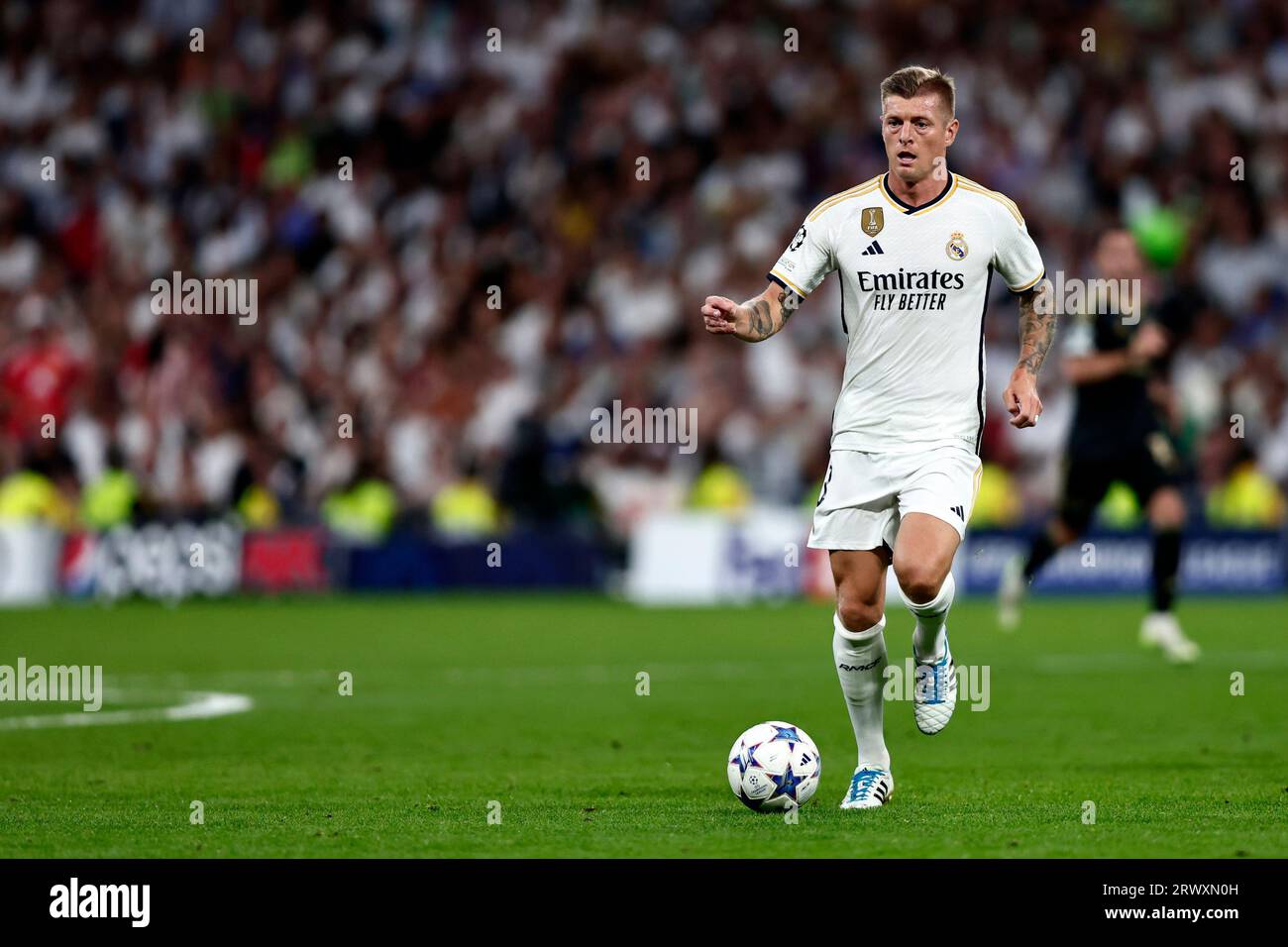 Toni Kroos of Real Madrid Cf in action during the Uefa Champions League match beetween Real Madrid CF and Fc Union Berlin at Santiago Bernabeu Stadium on September 20, 2023 in Madrid, Spain . Stock Photo