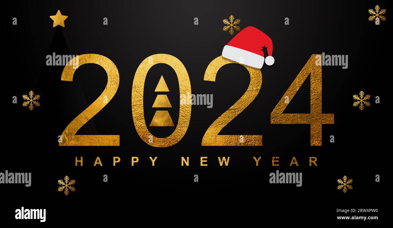New year number 2024. With luxurious and elegant gold 3d numbers
