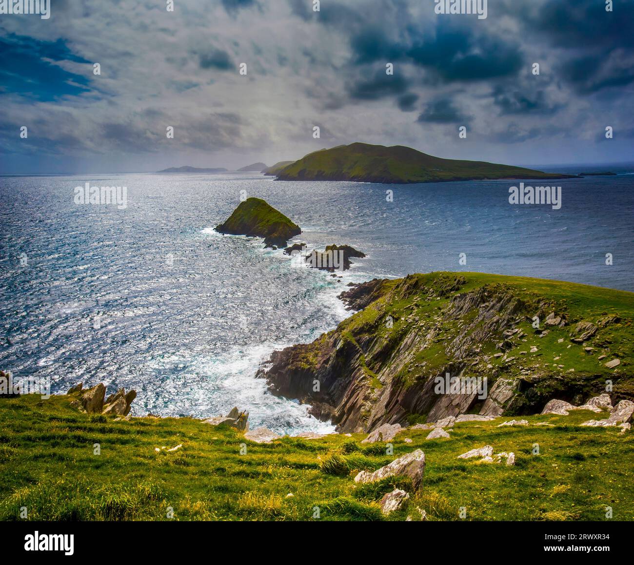 The Blasket Islands and Dunmore Head, Dingle, Dingle, County Kerry, Ireland Stock Photo
